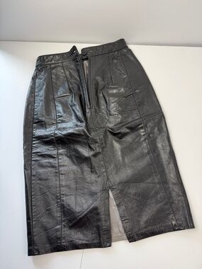Black Leather Pencil  mid Skirt - Women